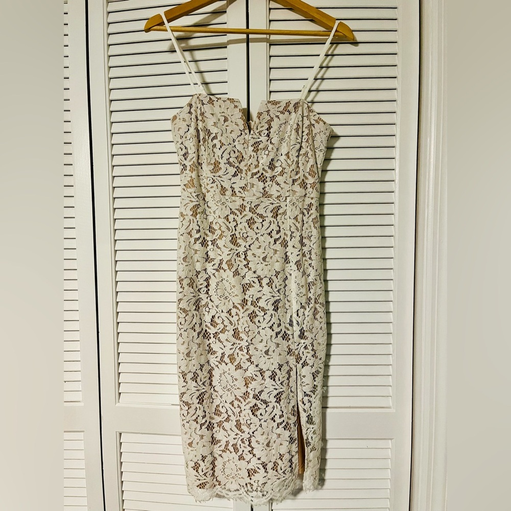 Lulu's White Lace Dress with Nude Lining
